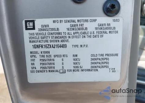 2004 Chevrolet Suburban 1500 Ls from USA, damaged, VIN 1GNFK16ZX4J164489